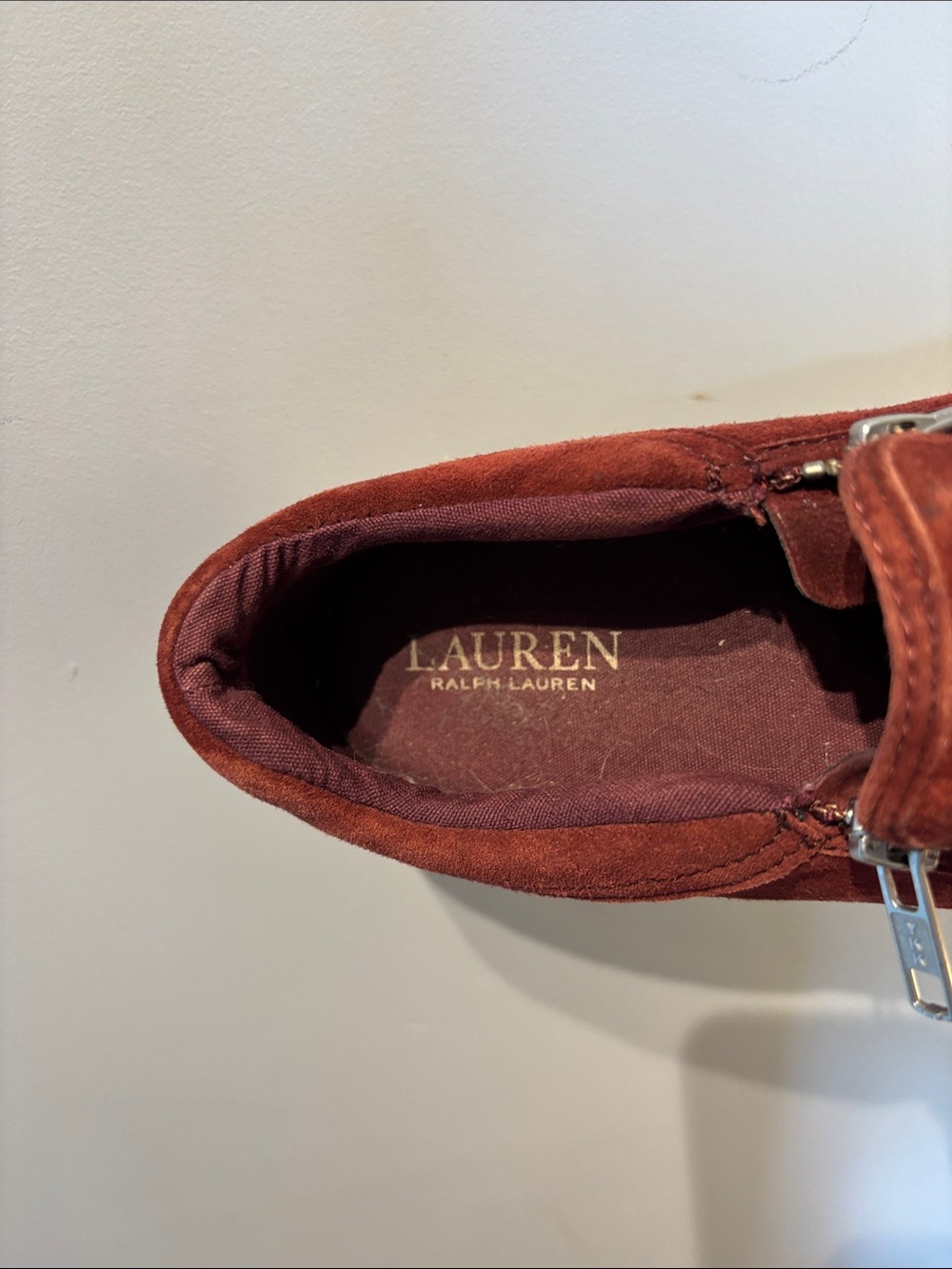 Ralph Lauren Jeorgia Suede Burgundy Slip On Shoes - Picture 8 of 9